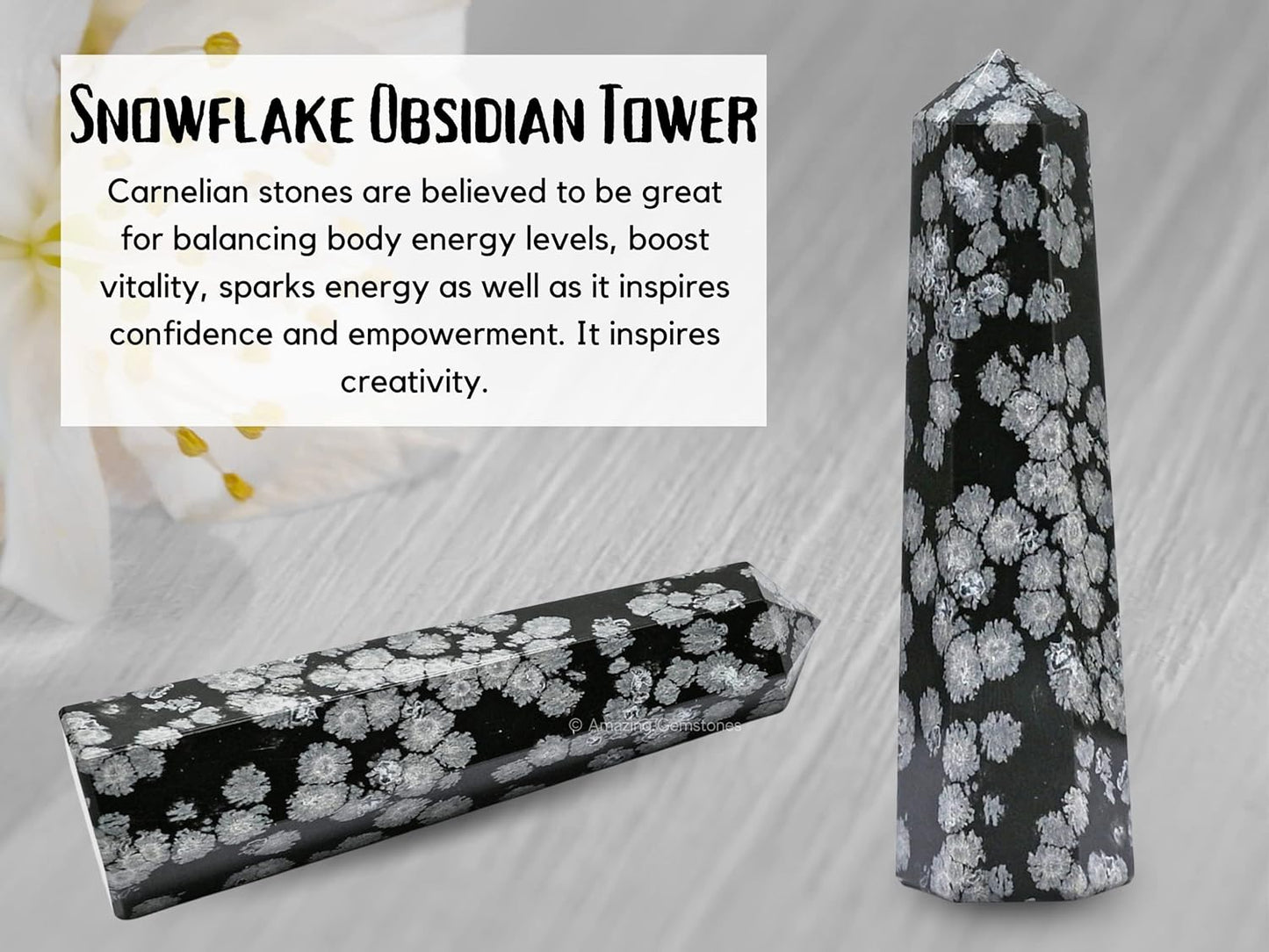 Amazing Gemstone Snowflake Obsidian Crystal Towers - Natural Healing Crystal Point Obelisk for Reiki Healing and Crystal Grid (3 Inch)