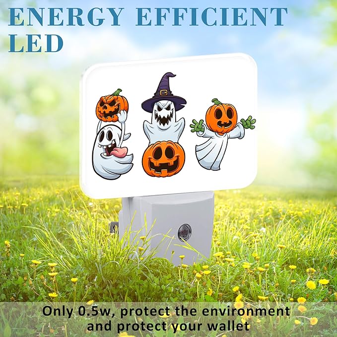 Halloween Funny Ghost Night Light for Kids Girls Boys, Halloween Pumpkin LED Night Light Plug into Wall with Dusk to Dawn Sensor for Bedroom, Hallway, Kitchen, Bathroom, Stairs Decor