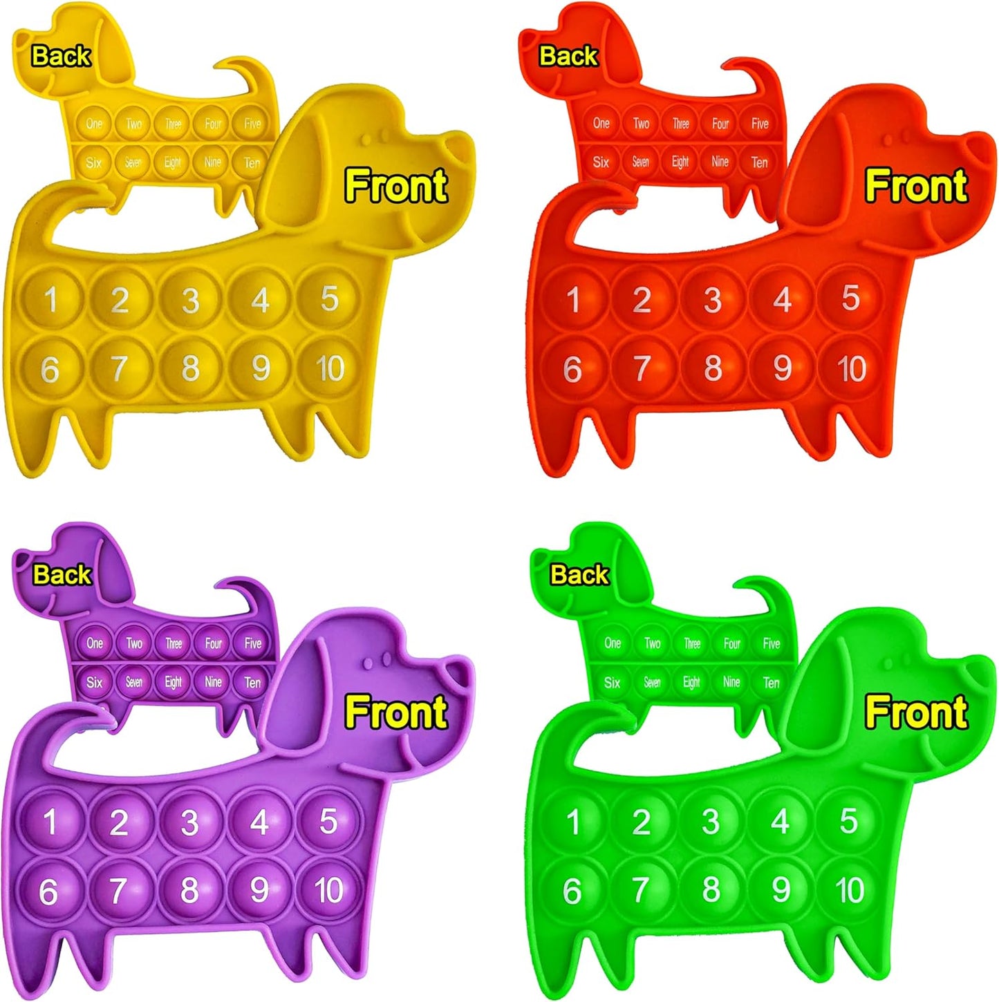 Ten Frame Math Manipulatives - Push Pop Fidget Toy with Puppy Dog Appearance for Kindergarten Classroom, an Educational Sensory Toy for Kids and Teachers, Double Side 4 Pack Set Included
