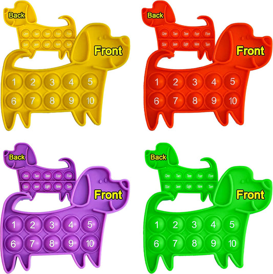 Ten Frame Math Manipulatives - Push Pop Fidget Toy with Puppy Dog Appearance for Kindergarten Classroom, an Educational Sensory Toy for Kids and Teachers, Double Side 4 Pack Set Included