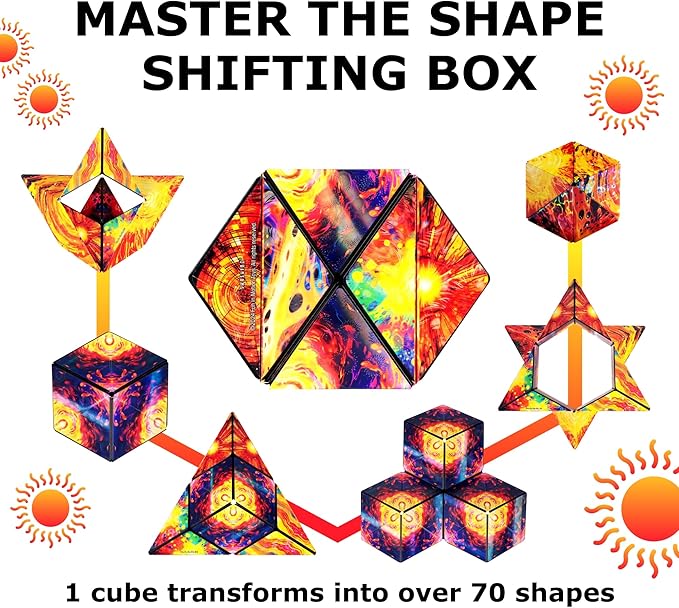 SHASHIBO Shape Shifting Box - Award-Winning Fidget Toy w/ 36 Rare Earth Magnets - Fidget Cube Transforms Into Over 70 Shapes, Sensory Toy Gift for Kids, Teens, and Adults (Solar)