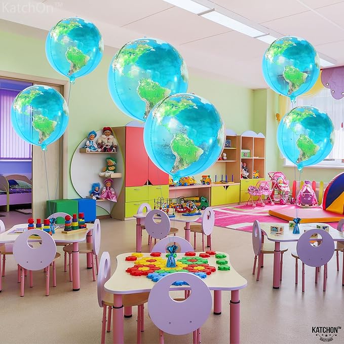 KatchOn, Globe Balloons for Earth Day Decorations - Huge 22 Inch, Pack of 6 | 4D World Map Balloon | Earth Balloons for Around The World Decorations | Back To School, Bon Voyage Party Decoration