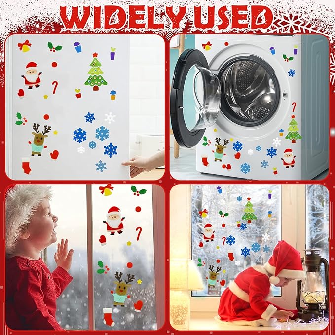 4Pcs Christmas Thick Gel Clings, Xmas Clings Window Stickers Winter Gifts, Jelly Window Stickers for Children, Cute Pumpkins Witch Bats Window Clings Christmas Window Decors Supplies for Kids