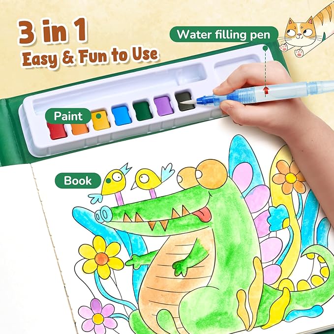 JoyCat Paint with Water Coloring Books, Art & Craft Activity, No Mess Art for Kids Ages 4-8, Craft Kits & Supplies, DIY Creative Activity, Presents for Girls & Boys (Animals)