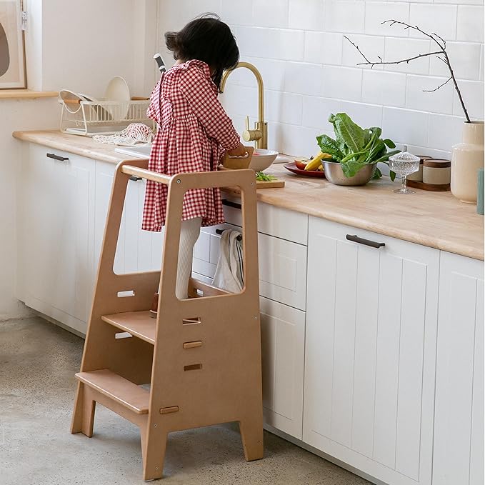 AVDAR Toddler Standing Tower Wooden Toddler Stool for Kitchen Adjustable, Winner 2023 of Contemporary Good Design, Montessori Kitchen Tools