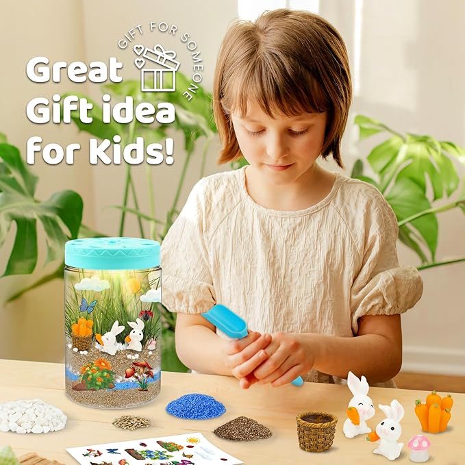 Easter Light Up Bunny Terrarium Kit for Kids,Rabbit Gardening Kit for Boys Girls,DIY Creative STEM Science Kits Educational Toy, Arts Crafts Activity, Birthday Gifts for Ages 4 5 6 7 8-12