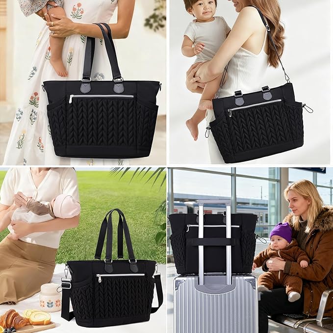 Diaper Bag Tote, Large Tote Baby Diaper Bag with 15.6" Laptop Compartment and Insulated Pockets, Crossbody Hospital Bags