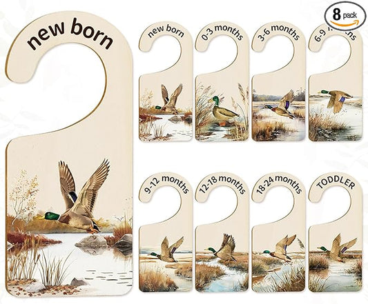 Whaline 8Pcs Baby Closet Size Dividers - Watercolor Mallard Duck Hanging Wood Organizer for Newborn to 24 Months - Thicken Wardrobe Organizer