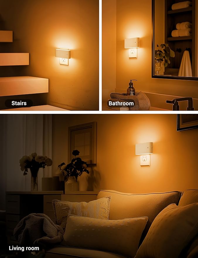 JandCase LED Night Lights Plug into Wall, Amber Night Light with Dusk to Dawn Light Sensor, Dimmable Night Light Plug in [2 Pack], 1800K Amber Nightlight for Bedroom Hallway Kids Room Kitchen