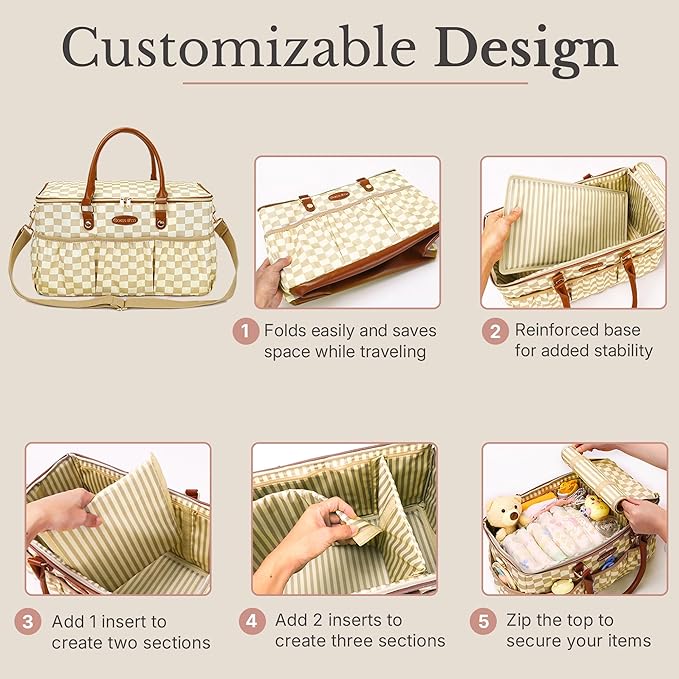 DOKUS & CO Luxe Diaper Tote, Extra-Large Collapsible Baby Caddy for Home, Travel & Car, Giftable Hospital-Ready Diaper Bag