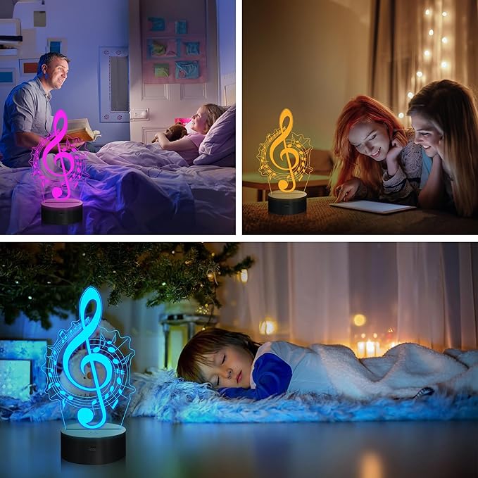 Music Note Gifts for Girls, 3D Illusion Lamp, 3D Music Night Light with 16 Colors Remote and Touch Control, Music Note Decor for Kids Room, Girls Birthday Gifts, FS-2810-9999