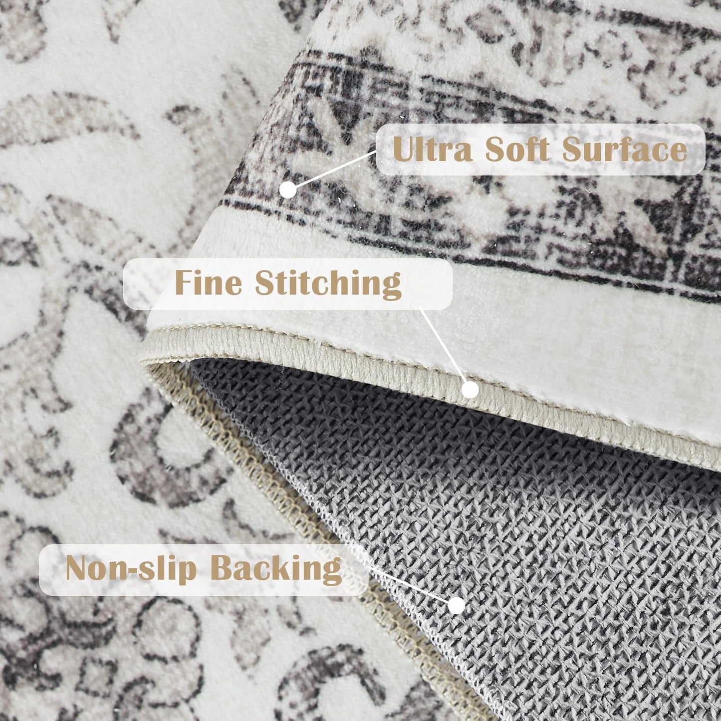 jinchan Floral 2x3 Rugs for Entryway - Machine Washable Beige Vintage Distressed Boho Design Soft Faux Wool Small Non-Slip Doormat for Entrance Kitchen Living Room Bedroom Farmhouse (2‘x3',Beige)