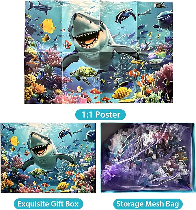 100 Piece Puzzles for Kids Ages 4-8 - Grinning Shark Marine Life - Jigsaw Puzzles for Kids Ages 3-5 6-8 8-10 Year Old Colorful Undersea World Puzzles for Boys and Girls Educational Learning Toys