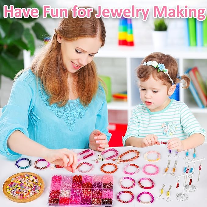 XSEINO About 1200PCS 6mm Glass Beads Bracelet Making Kit,24 Assorted Red and Pink Series Colorful Crystal Beads for Bracelet and Jewelry Making and DIY Crafts,Friendship Bracelets