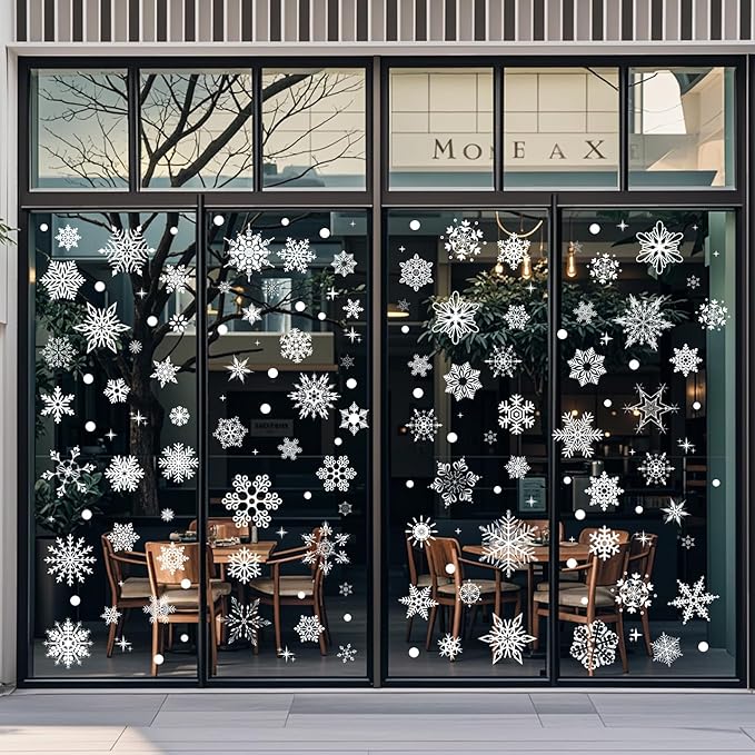 Snowflake Window Clings for Glass Windows Snow Spray Christmas Window Clings Winter Xmas Holiday Window Stickers Decals Decor 6 Sheets Christmas Decorations for Office Clearance Indoor