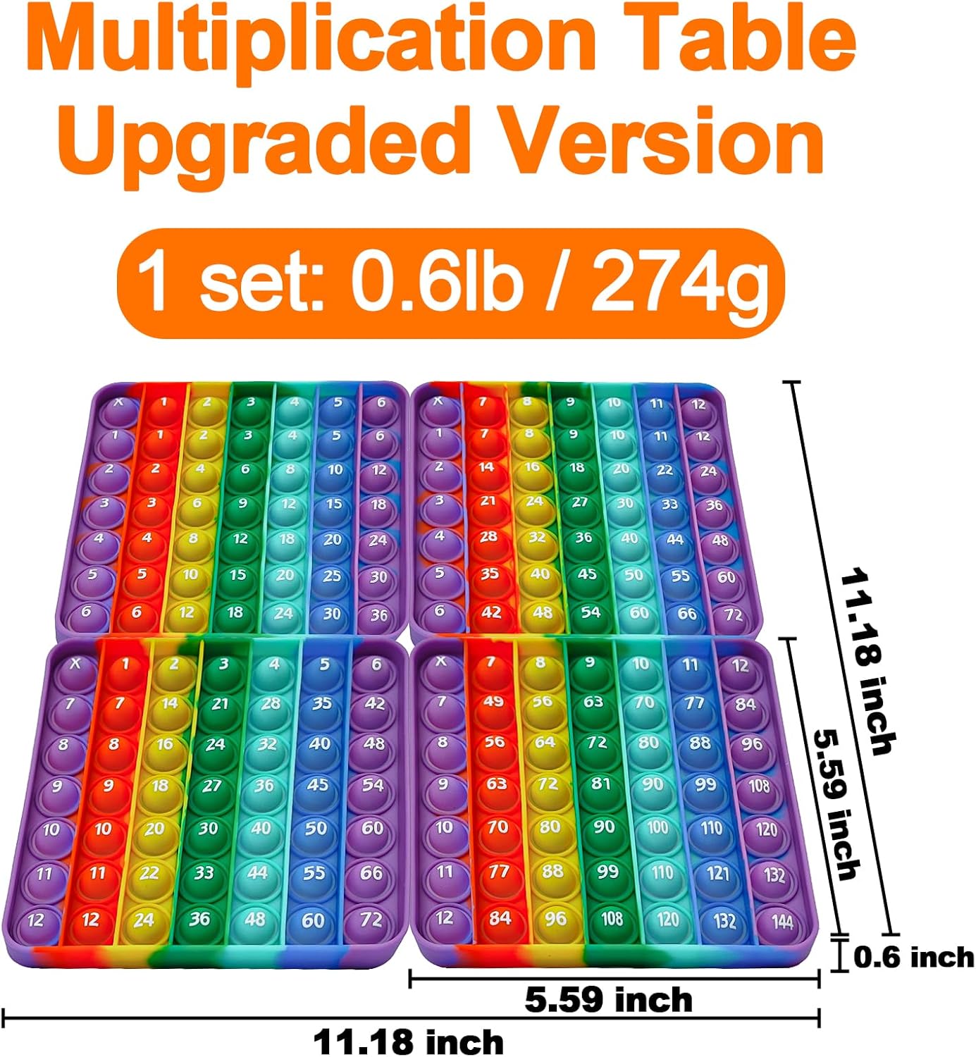 Multiplication Chart Math Games Pop Fidget Toys Counting Popper Board Stress Reliever Gifts for Kids ADHD Popping Game to Practice Times Math Ability Early Education with Card(12x12 Purple)