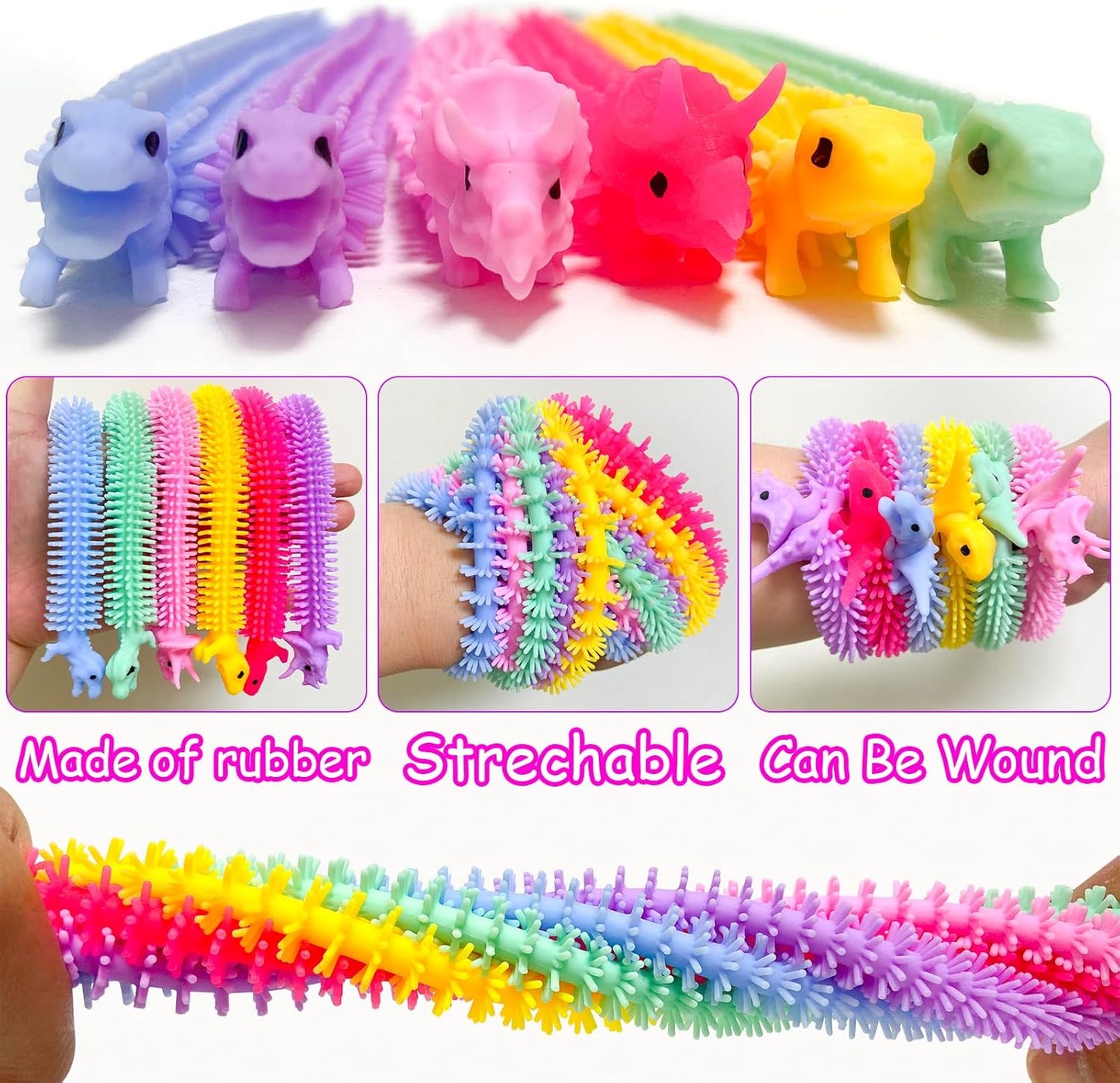 45PCS Stretchy Fidget Toy,Dinosaur Sensory Fidget Block Toys,Muticolor Stretchy Strings Toy for Stress Relief,Claming,Birthday Children's Day Gift,Kids or Adults, Party Favors Stocking Stuffers