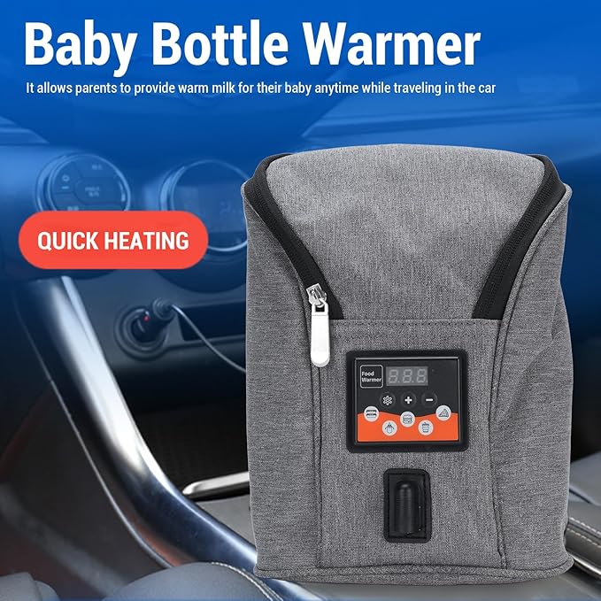 Portable Car Baby Bottle Warmer with Adjustable Temperature Control, Rapid Heating, Bottle Storage Bag, for DC12V Vehicles, Multi Purpose Baby Bottle Warmer Bag, 3.8L Capacity,