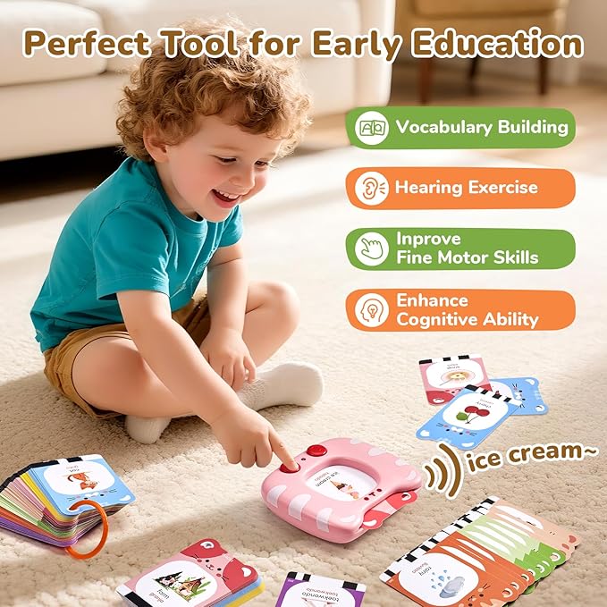 JoyCat Spanish & English Bilingual Talking Flash Cards for Toddlers 1-5, 454 Words with Durable Thick Cards, Easy to Slide in and Out, Speech Therapy Toys, Birthday Gifts for Boys Girls