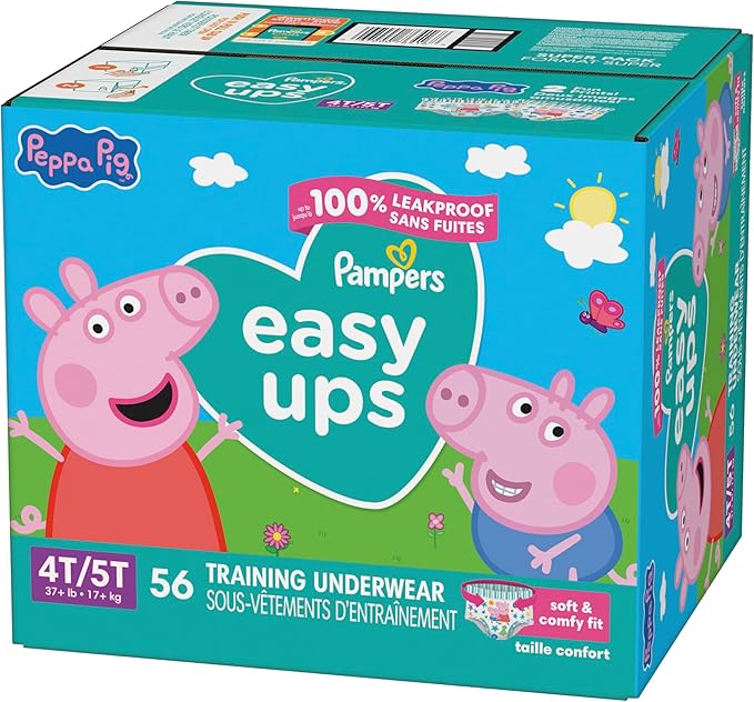 Pampers Training Pants - Easy Ups Girls & Boys - Size 4T-5T, 56 Count, Peppa Pig Potty Underwear (Packaging May Vary)