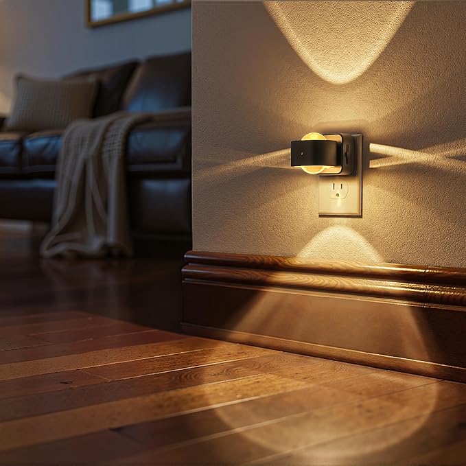 Briignite Night Light Projector, LED Night Lights Plug into Wall, 180° Rotating Night Light for Kids, Dusk to Dawn Sensor, 0-150LM Dimmable, Warm White Ambient Lighting for Bathroom, Gifts, 2 Pack