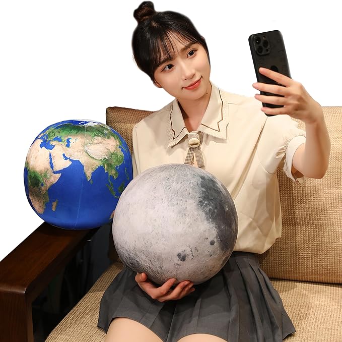 10 inch 2 pcs Moon Pillow+Earth Pillow Plush Toy Earth and Moon Stuffed Toy Planet Pillow Astronomy Decor Space Pillows Globe World Globe Stuffed Plush Toy