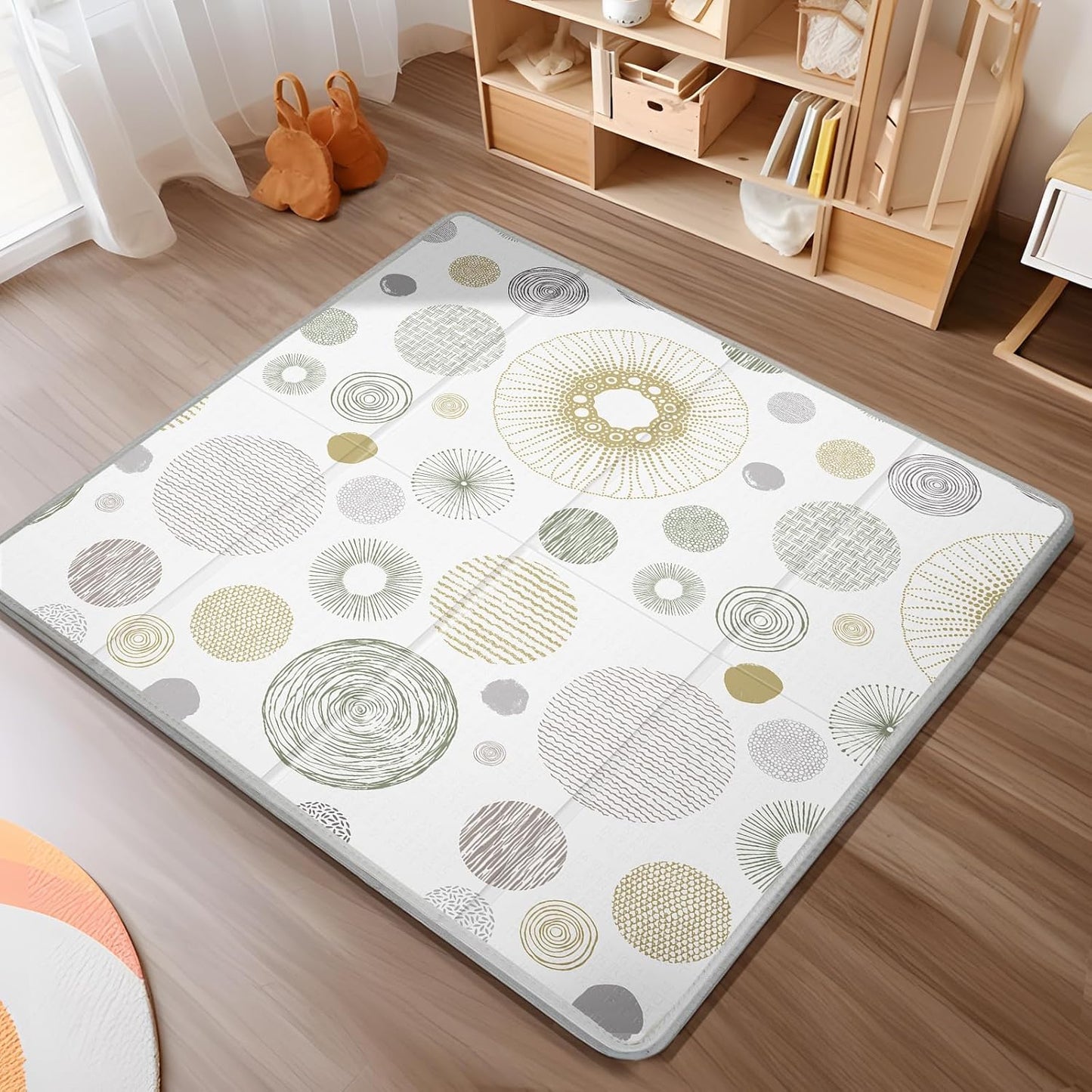 Foldable Baby Play Mat, PIGLOG 50X50 Waterproof Playpen Mat for Babies and Toddlers Kids, Safe Foam Playmat for Tummy Time, Reversible Playmats, Portable Baby Floor Mat for Infant, Toddler, Circle