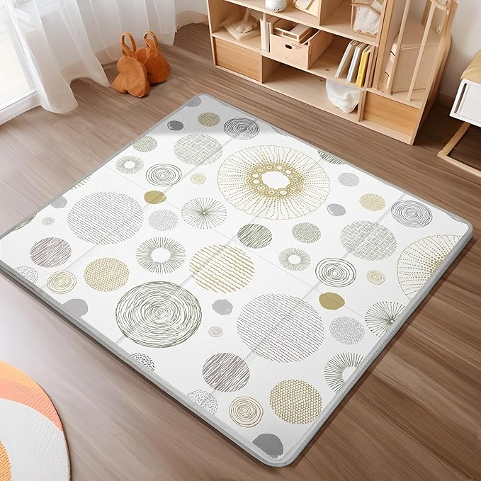 Foldable Baby Play Mat, PIGLOG 50X50 Waterproof Playpen Mat for Babies and Toddlers Kids, Safe Foam Playmat for Tummy Time, Reversible Playmats, Portable Baby Floor Mat for Infant, Toddler, Circle