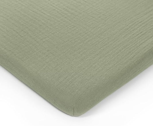 Comfy Cubs Muslin Bassinet Sheet - 100% Soft Cotton Fabric, Breathable & Gentle for Baby’s Sensitive Skin - Universal Fit with Secure Elastic Edging, Gift-Ready Packaging - Sage