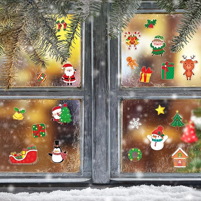 20 PCS Christmas Thick Gel Clings Winter Christmas Window Gel Clings Decals Stickers for Kids Toddlers and Adults Home Airplane Classroom Nursery Xmas Holiday Party Supplies Decorations