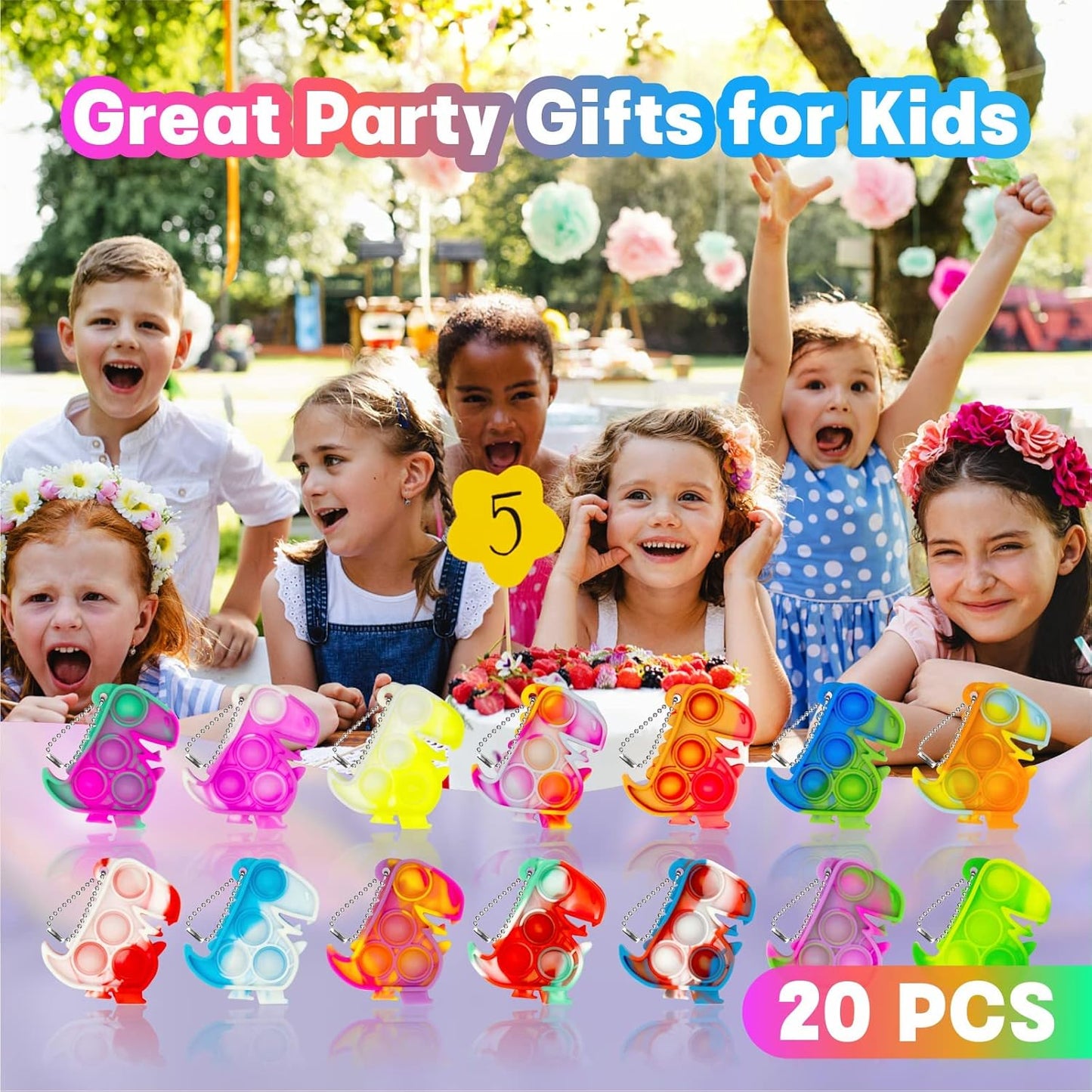 Dinosaur Toys Pop Fidget Toys Its Birthday Party Favors for Kids Toys 20 PCS Mini Pop Keychain It Sensory Fidget Toy Packs Goodie Bag Stuffers Fidgets for Classroom Prizes Christmas Stocking Stuffers