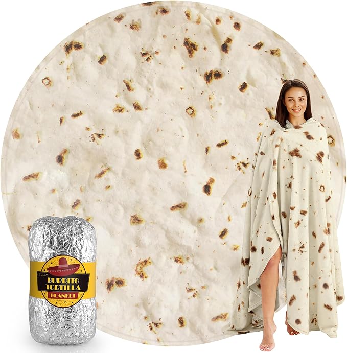 Zulay Extra Large Burritos Tortilla Throw Blanket – Wrap Yourself Like a Giant Taco! Double-Sided, Funny & Ultra Cozy Novelty Blanket, Super Soft 285 GSM Flannel, 60 Inches