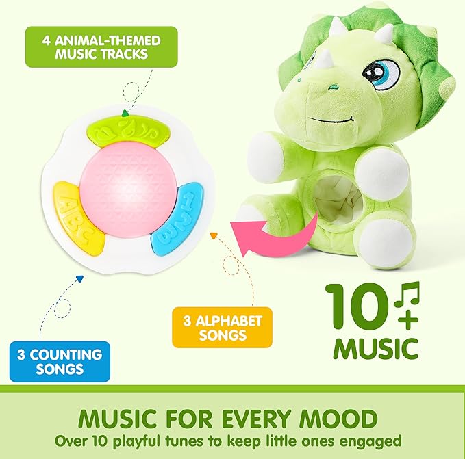 JOYIN Musical Dinosuar Plush Baby Toy, Stuffed Animal with Music & Light, Baby Musical Soft Plush Toys for Infant Babies, Christmas Birthday Gifts for Boys and Girls 6+ Months