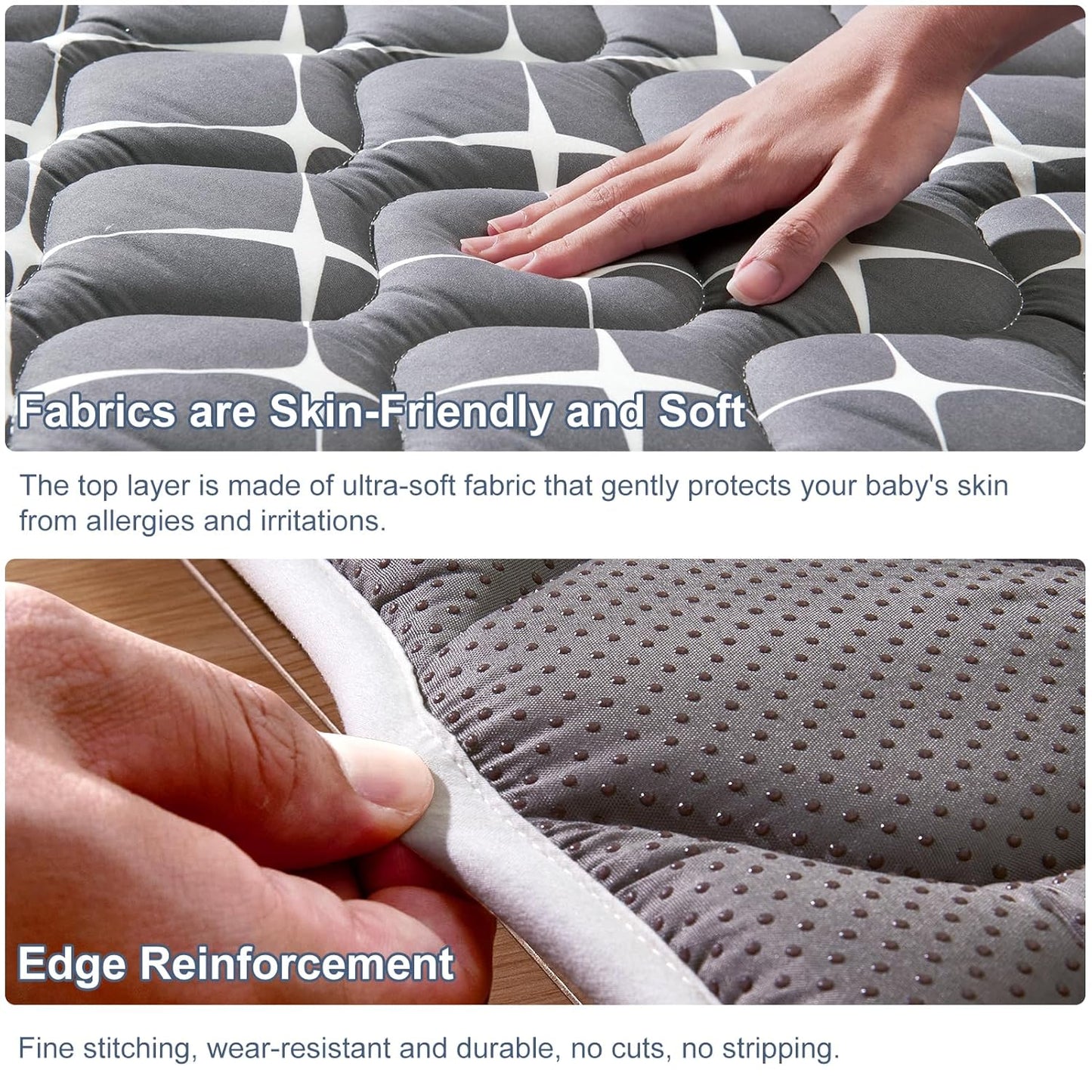 Vibe bear Baby Play Mat 6ft X 4ft, Thicker Foam One-Piece Crawling Mat, Extra Large Anti- Slip Crawling Mat Activity Playmats for Babies,Toddlers, Infants, Play & Tummy Time, Grey White, IY-21