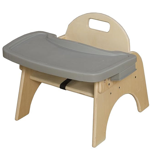 11'H Montessori Low Feeding Chair, Toddler Wooden Stackable Chair with Removable Tray, Safety Harness, Suitable for Ages 3-5