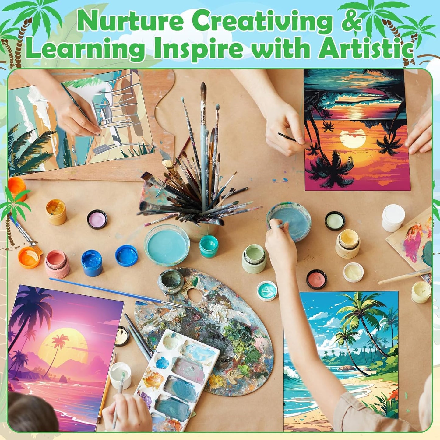 Blosssound 10 Set Pre Printed Canvas Pre Drawn Canvas Painting with Easel Kits 5" x 7" Outline Painting Panels for Beginners, DIY Craft Project, Party Favor, Home Decors(Hawaii)