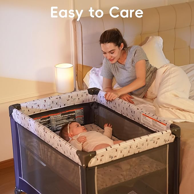 Pamo Babe Portable Playard,Sturdy Play Yard with Padded Mat and Toy bar with Soft Toys