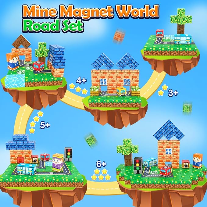 100PCS Magnetic Blocks - Build Mine Magnet World Road Set, Magnet Building Blocks Toddler Toys Creative Kids Games, STEM Sensory Toys for Kids 3+, 1'' Magnetic Cubes Classroom Must Haves Toy Gifts