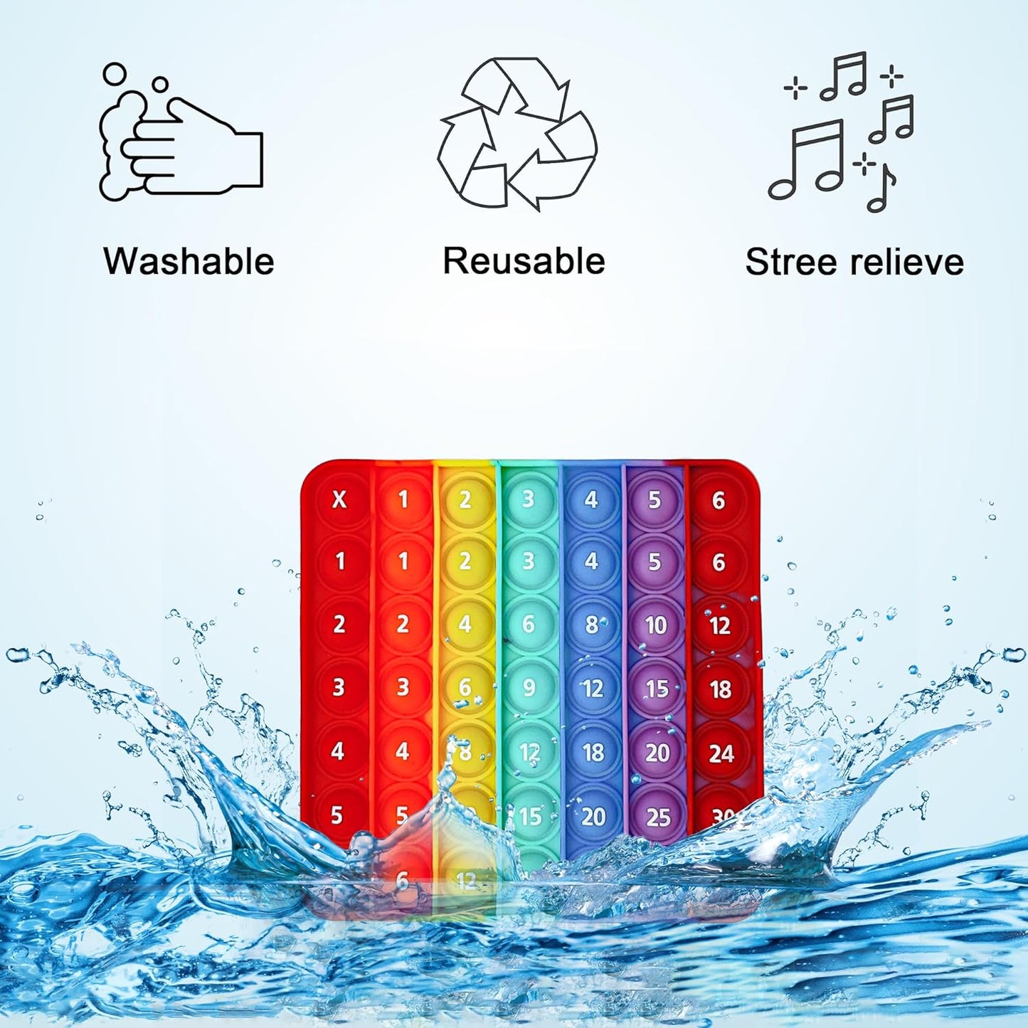 Multiplication Chart Math Games Pop Fidget Toys Counting Popper Board Stress Reliever Gifts for Kids ADHD Popping Game to Practice Times Math Ability Early Education with Card(12x12 Rainbow)