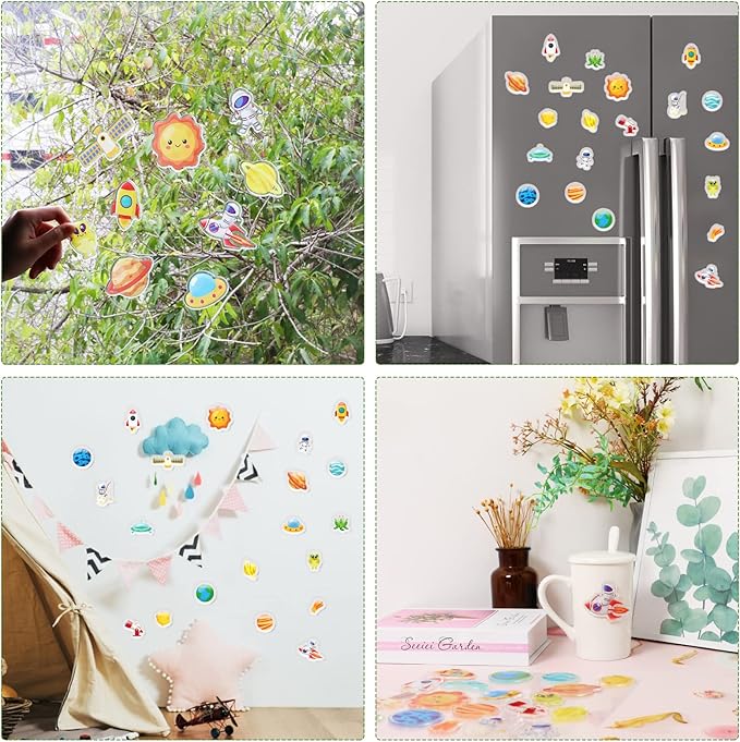 20 PCS Outer Space Thick Gel Clings Galaxy Window Gel Clings Decals Stickers for Kids Toddlers and Adults Home Airplane Classroom Nursery Outer Space Party Supplies Decorations Removable and Reusable