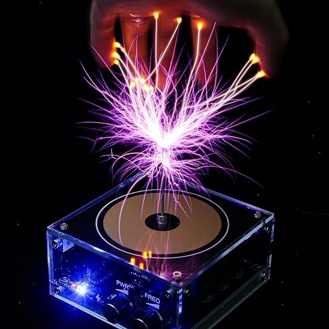 10 Cm Solid State Bluetooth Musical Tesla Coil Touchable Artificial Lightning Spark Gap Arc Generator Desktop Toy Arc Plasma Electric Power Wireless Transmission Science Teaching Experiment Model