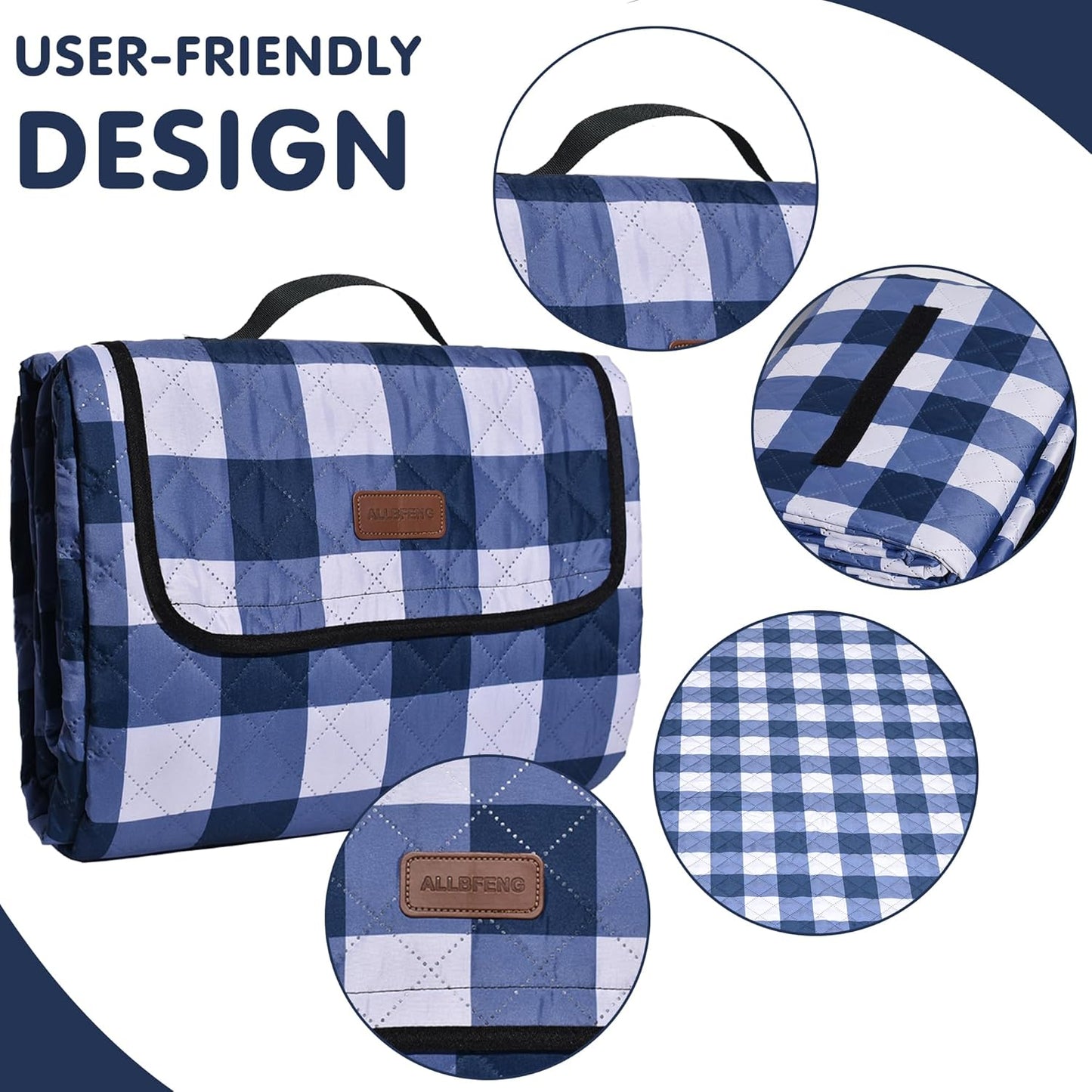 Extra Large Picnic Blanket 80''x 60'' Picnic Mat Waterproof Sand Proof Foldable for Beach, 5-Layer Outdoor Blanket for 6 to 8 Adults,Camping Lawn Hiking Park Music Festival Wedding Mats(Navy Blue)