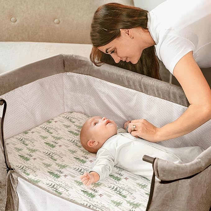 lulumoon Baby Bassinet Sheets Muslin: Cotton Bedside Bassinet Sheets Forest for Boys - Fitted for Bedside Sleeper Mattress