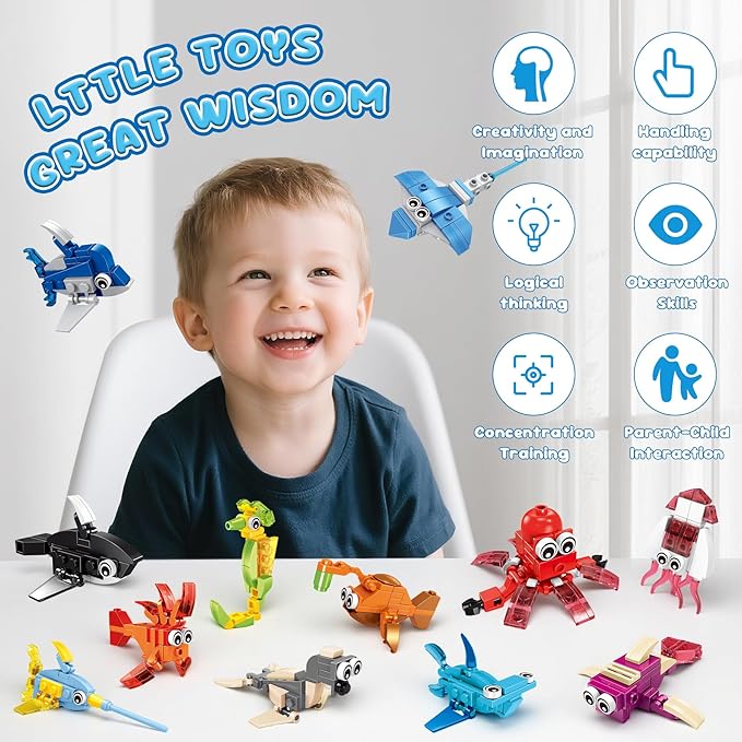 12 Packs 36 Kinds of Marine Animals Building Blocks Toy, DIY Marine Animals Building Blocks Sets for Classroom Prizes Toy,Birthday Favors for KidsIdeas for Boys and Girls Ages 6-12