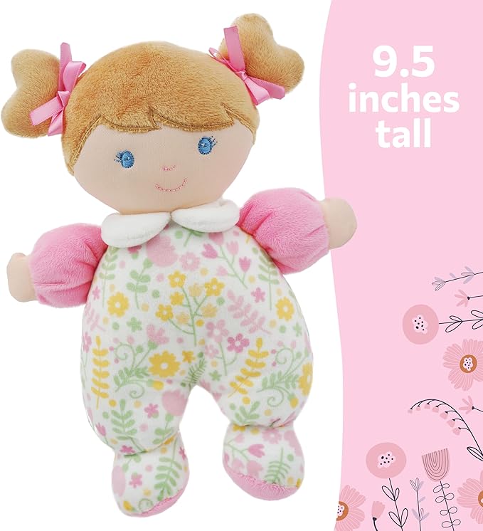 June Garden 9" My First Doll Blossom - Soft Plush Baby Doll - Pink Floral Outfit