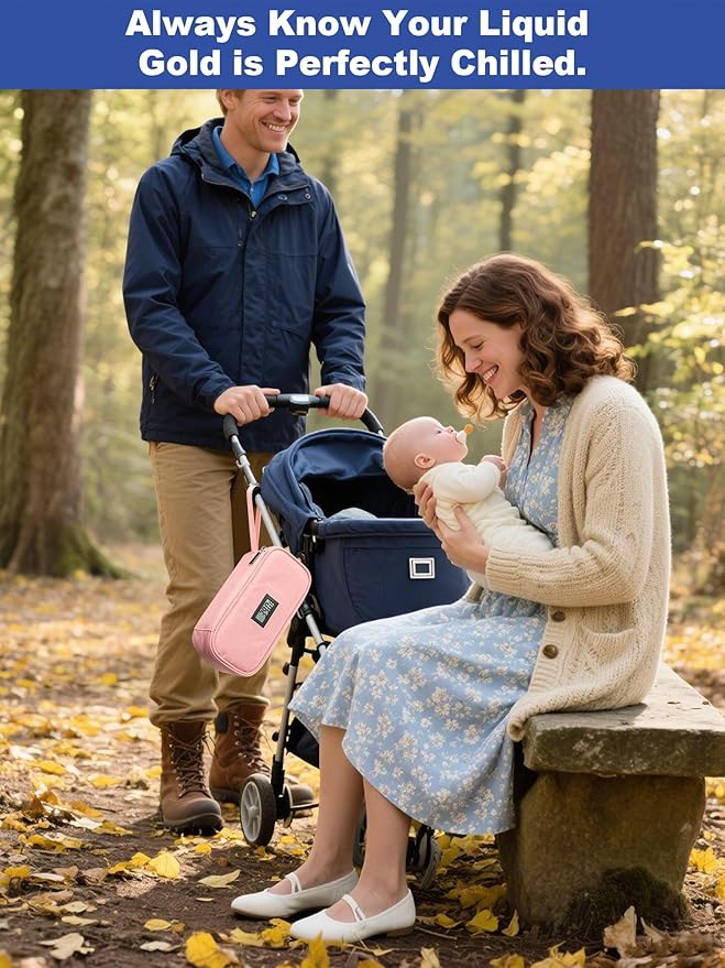 YOUSHARES Breastmilk Cooler Travel Bag with Digital Thermometer, Small Insulated Baby Milk Storage with 2 Ice Packs, Daycare and On-The-Go Moms （Pink）