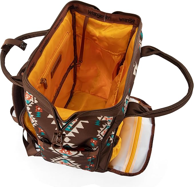 Wrangler Aztec Backpack Organized Daypack Travel Baby Bag with Stroller Strap and Side Bottle Pockets WG2204-9110CF