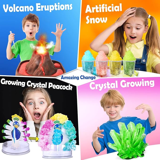 UNGLINGA 60+ Science Experiments Kits for Kids, Boys Girls Toys Gifts, Science Lab S.T.E.M Activities Educational Project with Chemistry Set, Erupting Volcano, Color