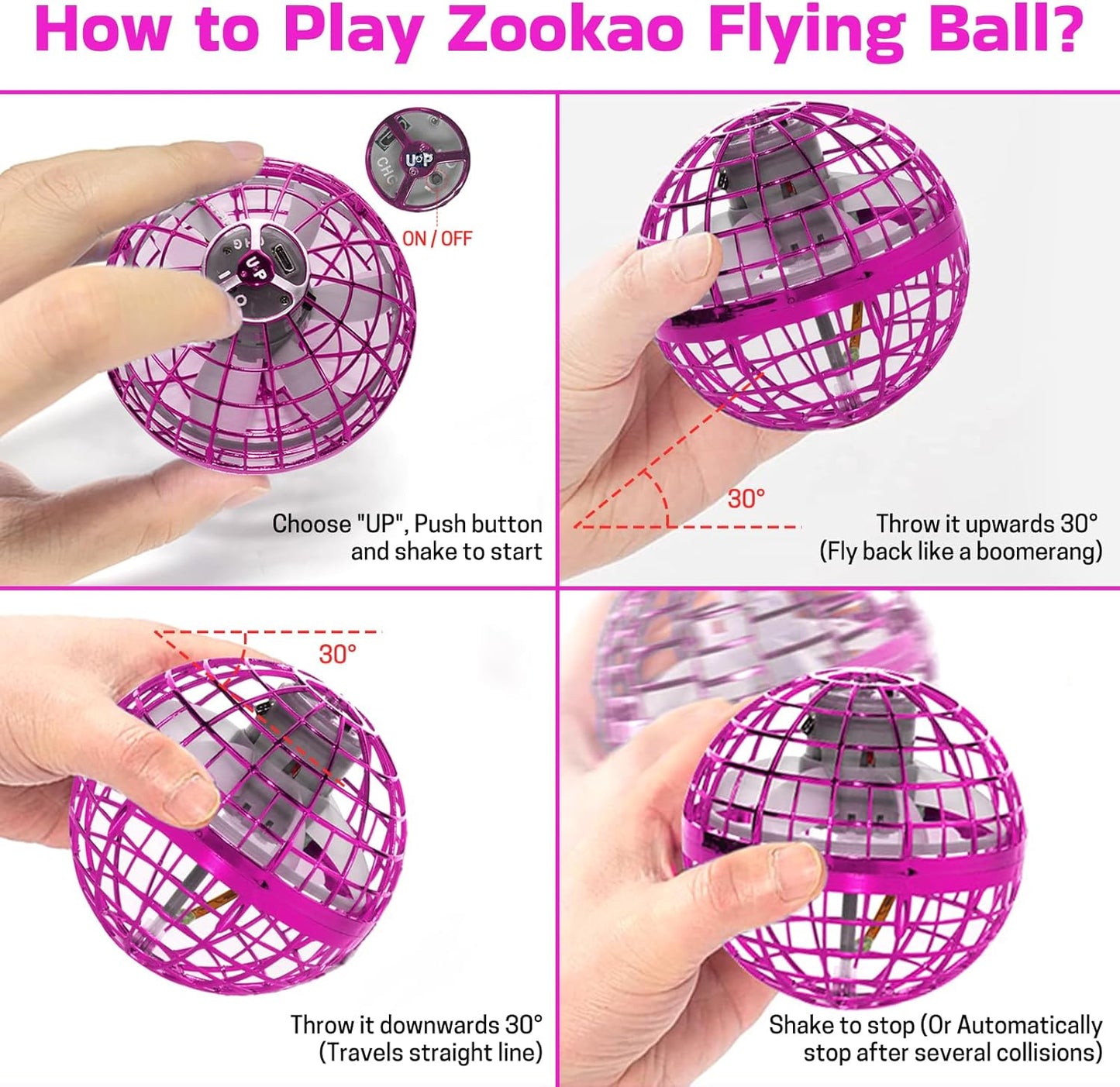 Flying Orb Ball 2023 Upgraded - Hover Orb Magic Light Up Orb Mini Drone Cosmic Globe Flying Spinner for Kids Teens Adults Flying Ball Orbit Ball for Birthday Gift Family Gatherings Christmas (Pink)