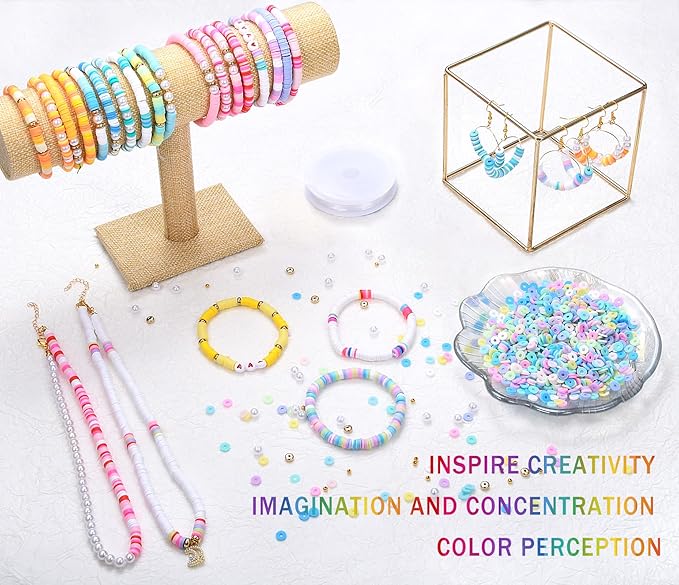 AceFun 3750PCS Clay Beads for Bracelets Making Polymer Clay Beads Kit with Pearl Beads Spacer Beads, Disc Heishi Beads Set for Jewelry Making Necklace Bracelet Earrings Finding, Macaroon Colors Mixed
